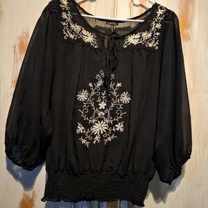 Rue21 Black Sheer Embroidered Blouse